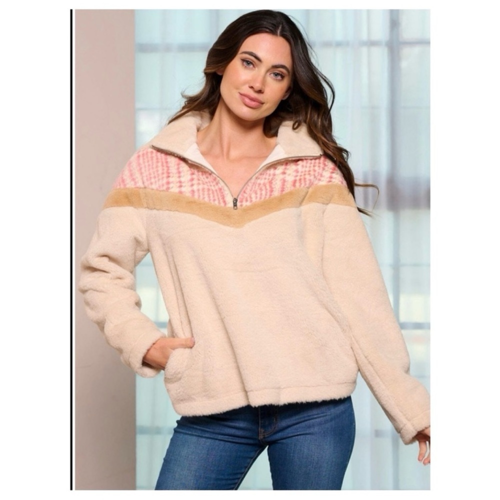 Cozy Cream and Tan Fleece Pullover